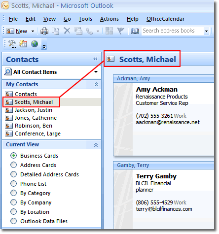 Sharing Personal Outlook Contact Folders: Contacts Card View